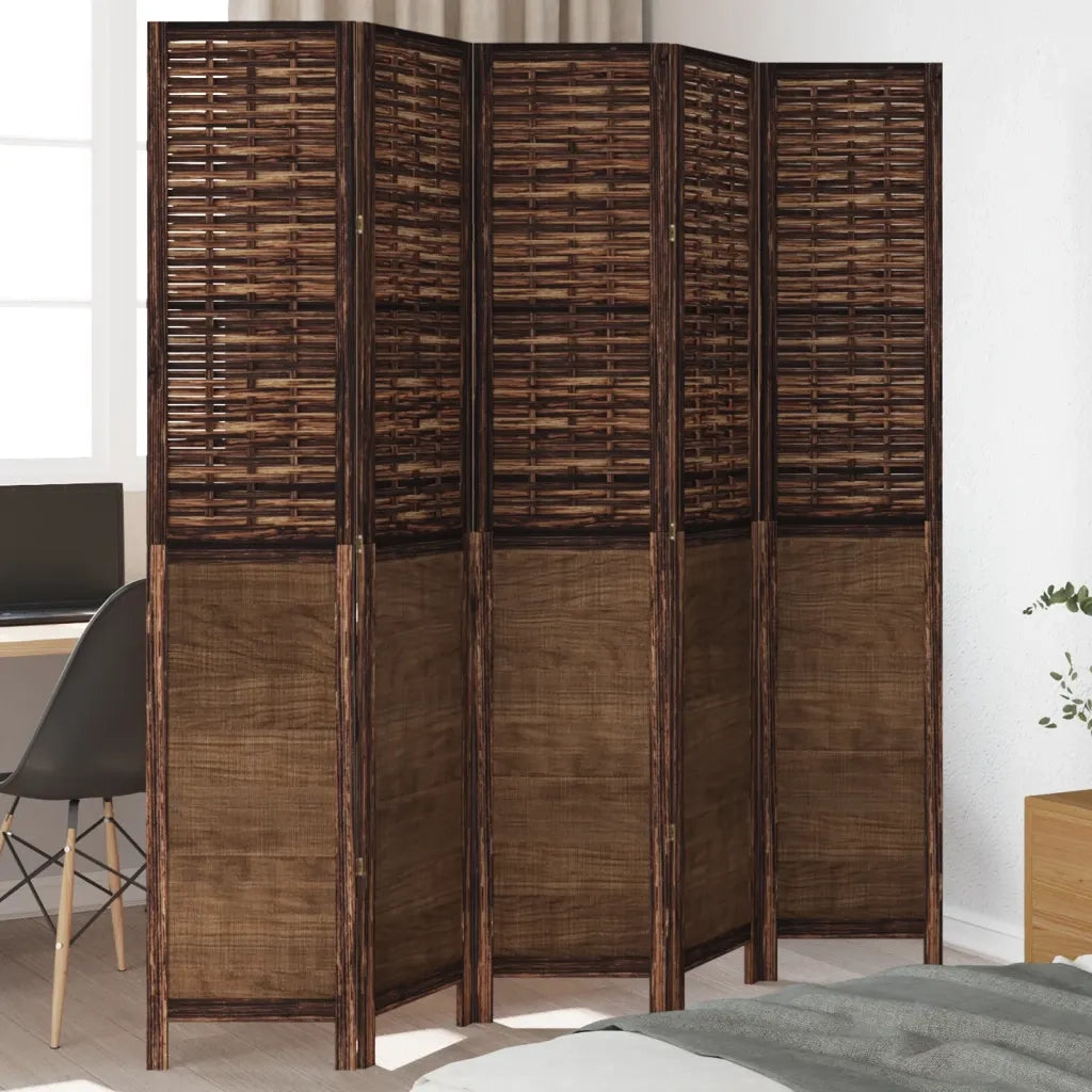 Divisorio Ambienti | Divider per stanze | Paravento 5 Pannelli Marrone Scuro Massello Paulownia
