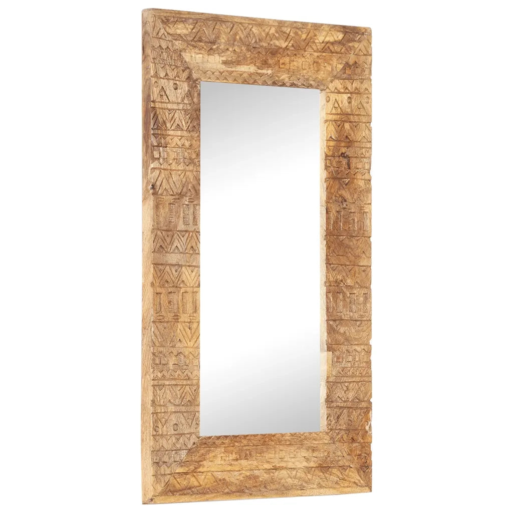 Specchio Intagliato a Mano Bianco 80x50x2,5cm in Legno di Mango 321648