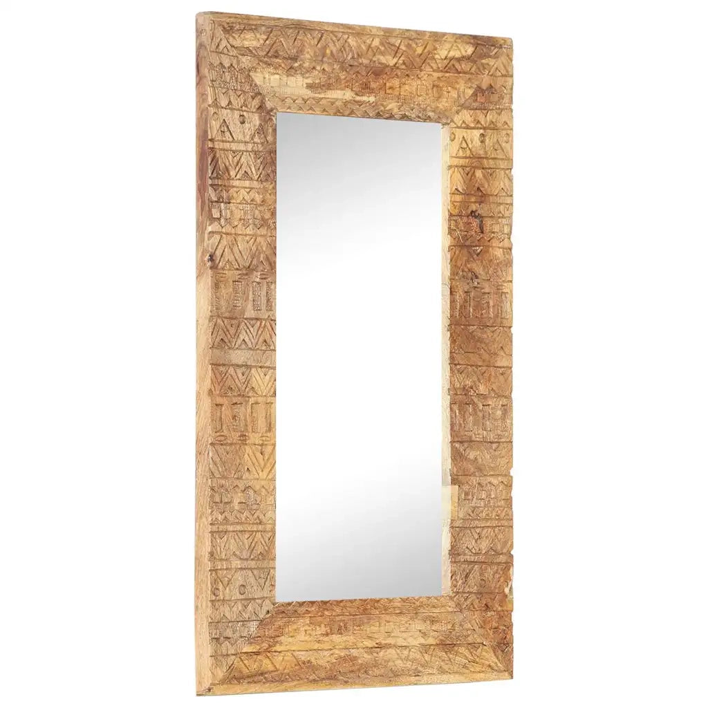 Specchio Intagliato a Mano Bianco 80x50x2,5cm in Legno di Mango 321648