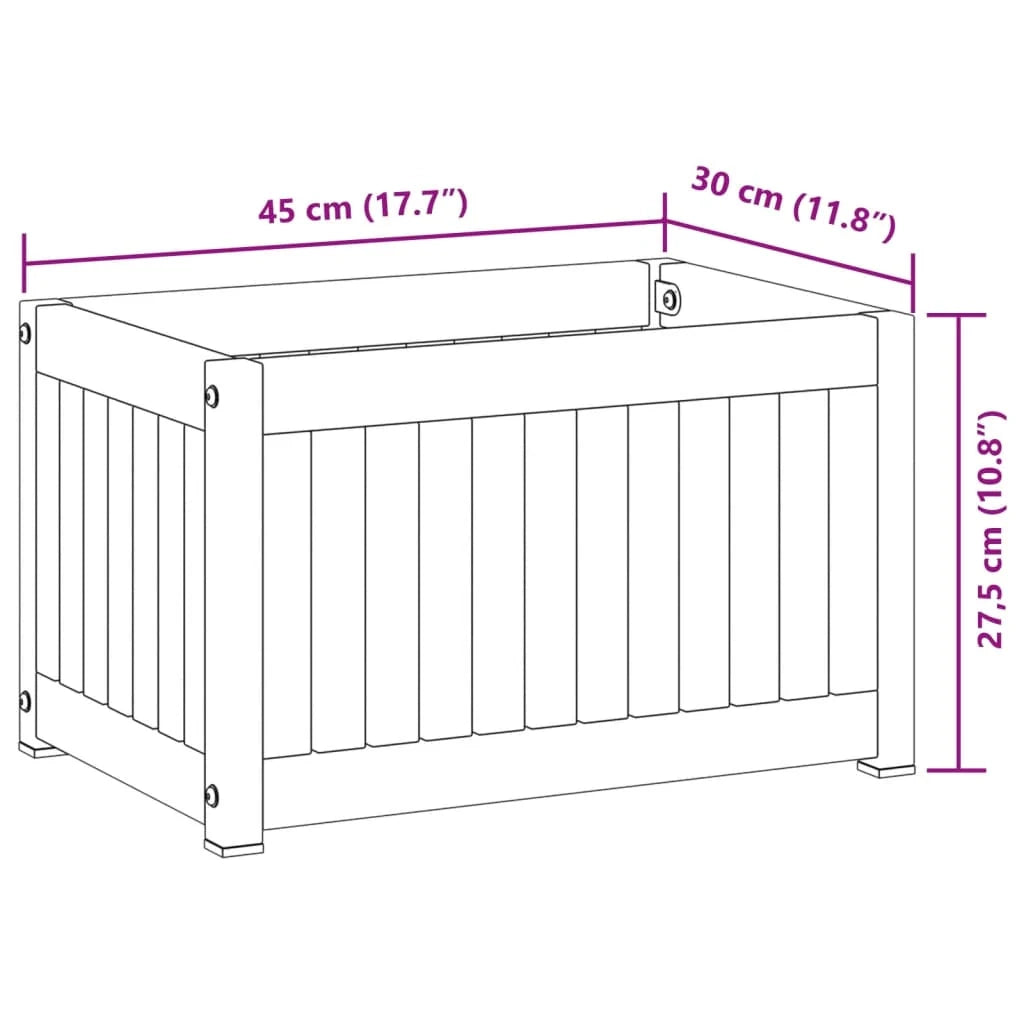 Aiuola rialzata/fioriera per piante fiori patio giardino 45 x 30 x 27,5 cm legno massello di acacia e acciaio marrone 02_0037604