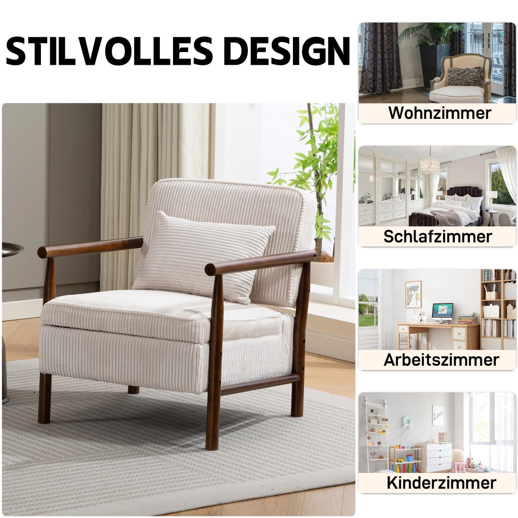 poltrona lounge con vano portaoggetti e cuscino lombare; in velluto e struttura in legno bianco
