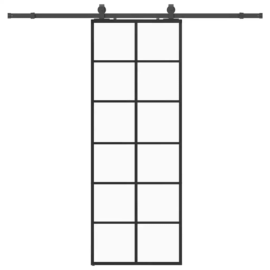 Porta Scorrevole con Ferramenta Nera 76x205 cm in Vetro ESG