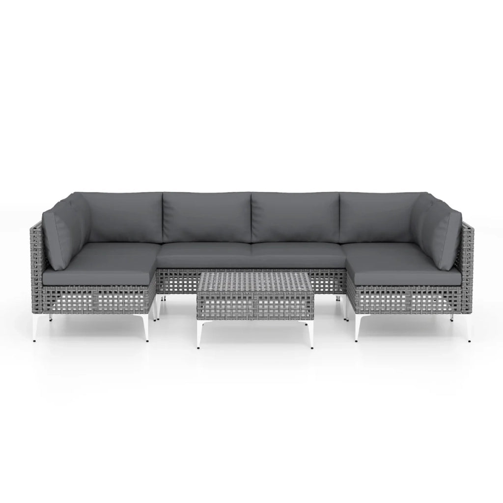 Set di 7 divani da esterno in rattan 67 x 67 x 67 cm che offrono un comfort ottimale e un elegante tavolino da caffè in rattan sintetico grigio 20_0011908
