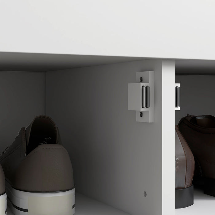 Panca Scarpiera con Vano Contenitore e Ripiani 90x36x50 cm in MDF e Simil Lino Grigio