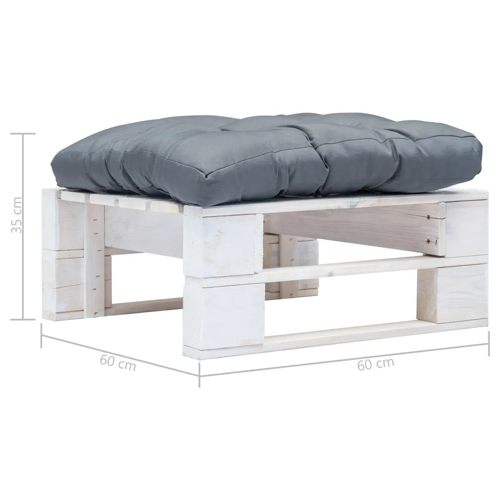 Ottomana Pallet da Giardino con Cuscino Grigio in Legno Bianco 277375