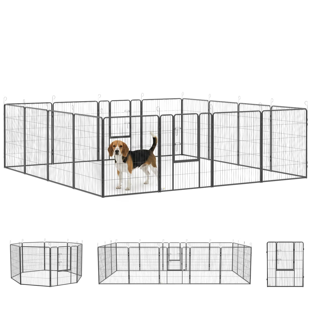 Recinto per cani modulare ¨C zephmum ¨C 16 pezzi, 2 porte, 3.2x3.2x1 m, grigio