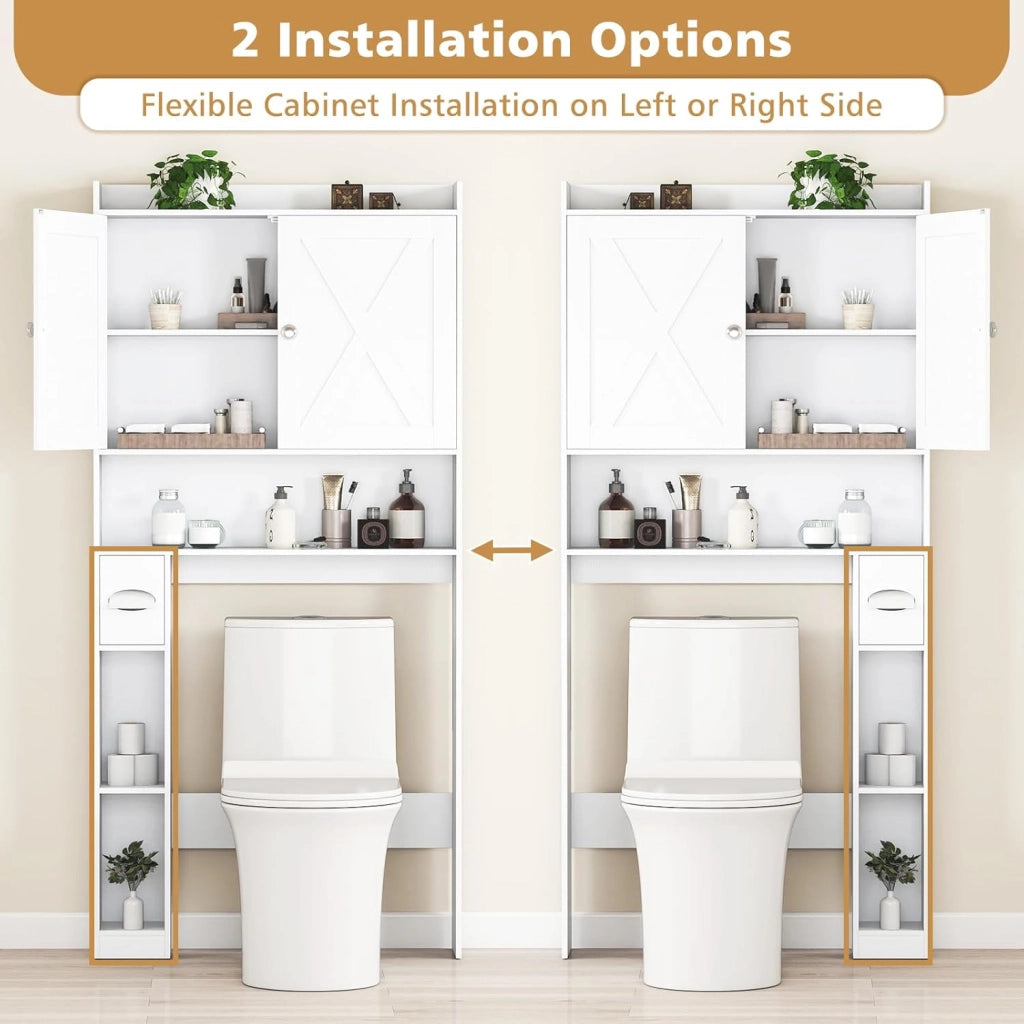 Armadietto per WC da bagno, con 2 ante a battente, ripiani regolabili e scomparti per carta igienica, salvaspazio per WC sopra WC, 81,5 x 19,5 x 172,5 cm (bianco)