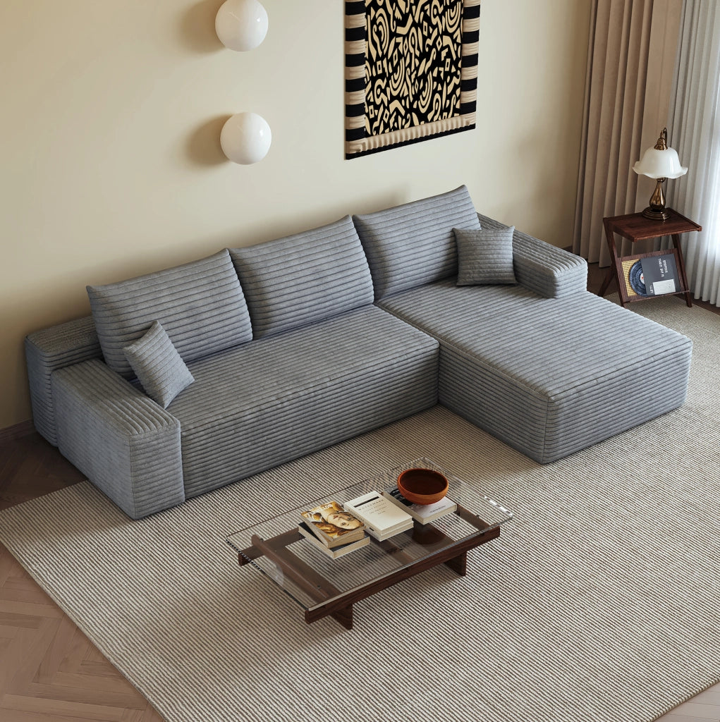 Divano in velluto a coste rigato grigio 270x175x83 cm