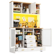 Credenza bianca con ante; cassetti e LED - per cucina - in MDF e vetro - 120×40×180 cm
