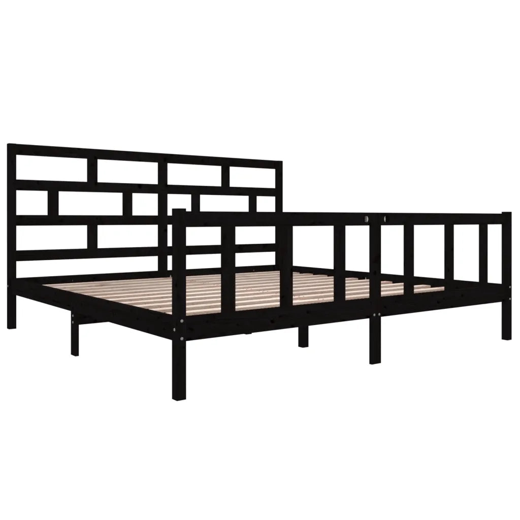 Giroletto-Struttura Letto Nero in Legno Massello di Pino 200x200 cm 174956
