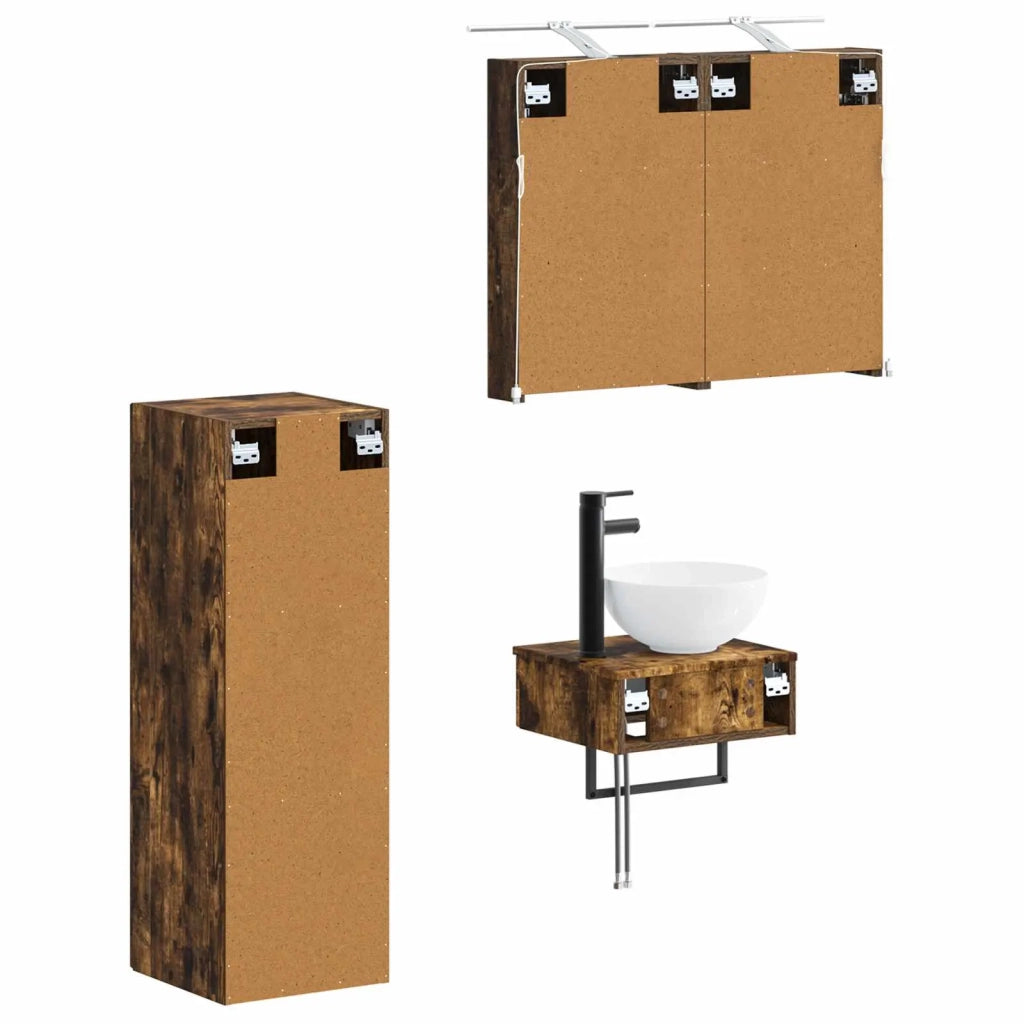 Set di Armadi da Bagno 4 pz Rovere Fumo Legno ingegnerizzato 3407363