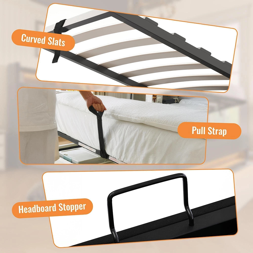 Letto imbottito-Xylo-90x200cm singolo porta-bicchiere USB idraulico lino grigio con materasso