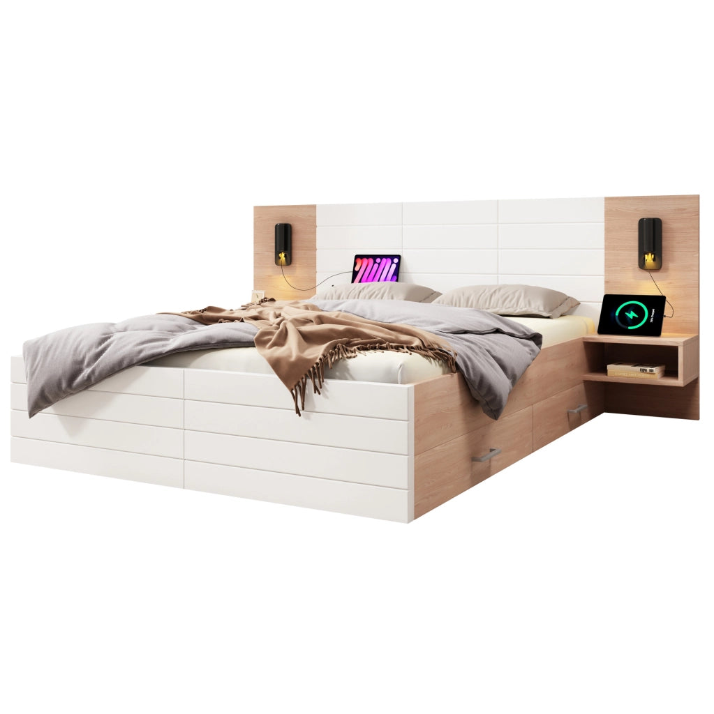 Letto matrimoniale 160x200 cm con materasso, LED e USB