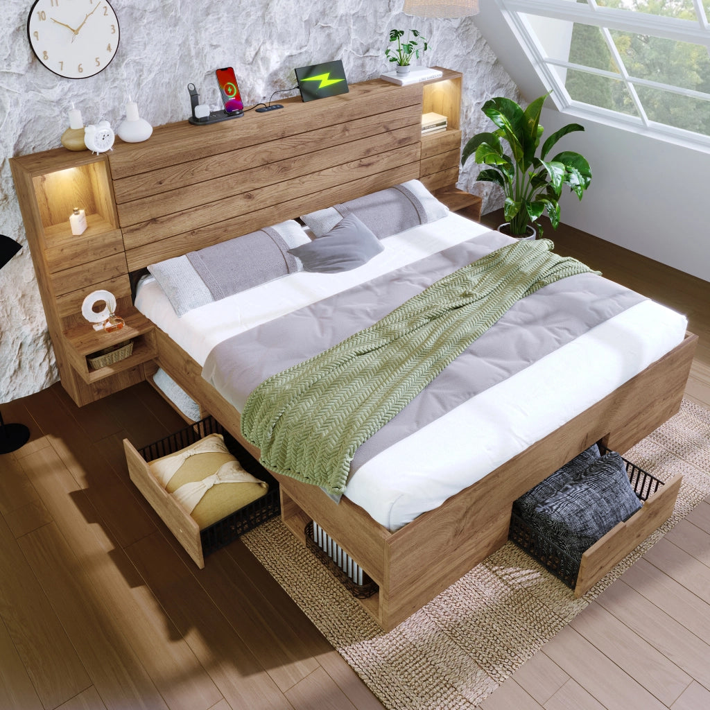 Letto con Cassetti 180 x 200 cm; Matrimoniale - USB; Type-C e LED Regolabile