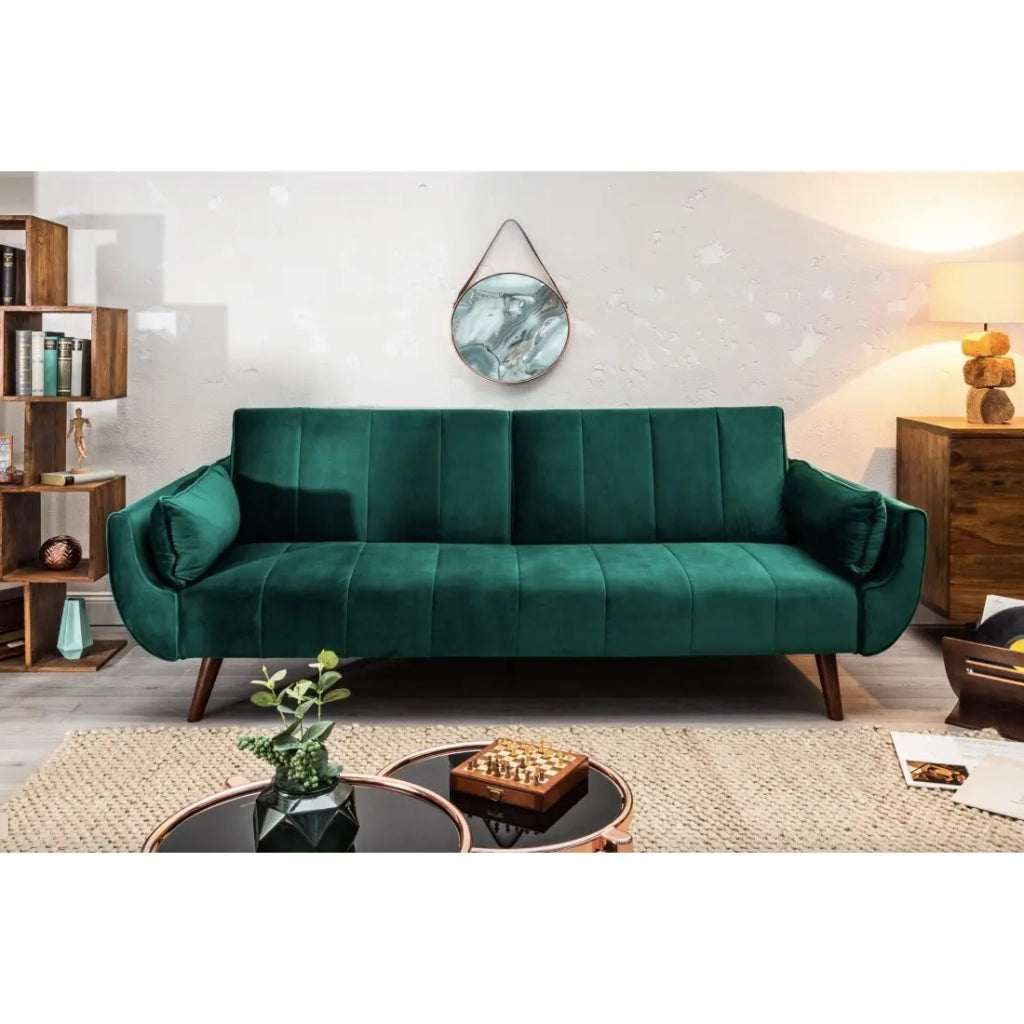 Divano dritto DANNA verde smeraldo – Divano scandinavo convertibile in velluto
