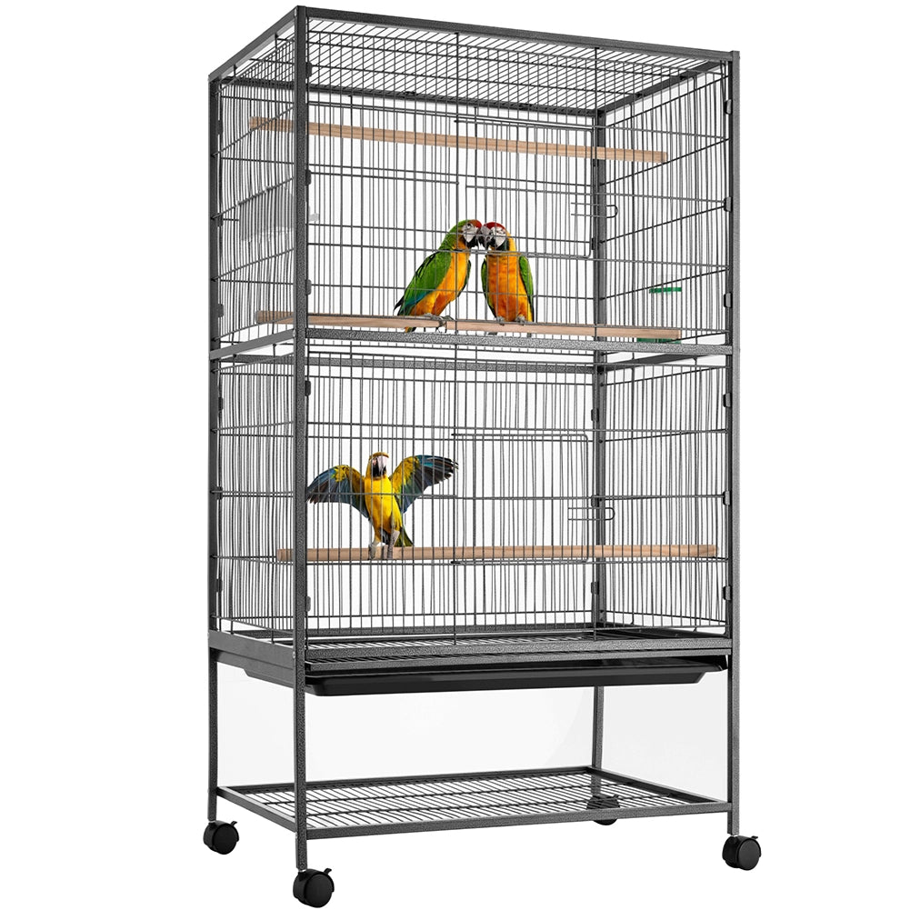 Gabbia Voliera per Uccelli Pappagalli Uccellini Volatili con Ruote 135x78x52cm
