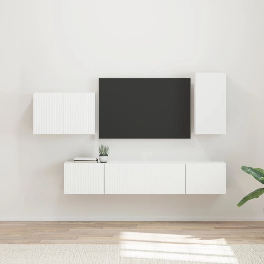 Set di Mobiletto da TV a Parete 4 pcs Bianco Legno multistrato 3408934