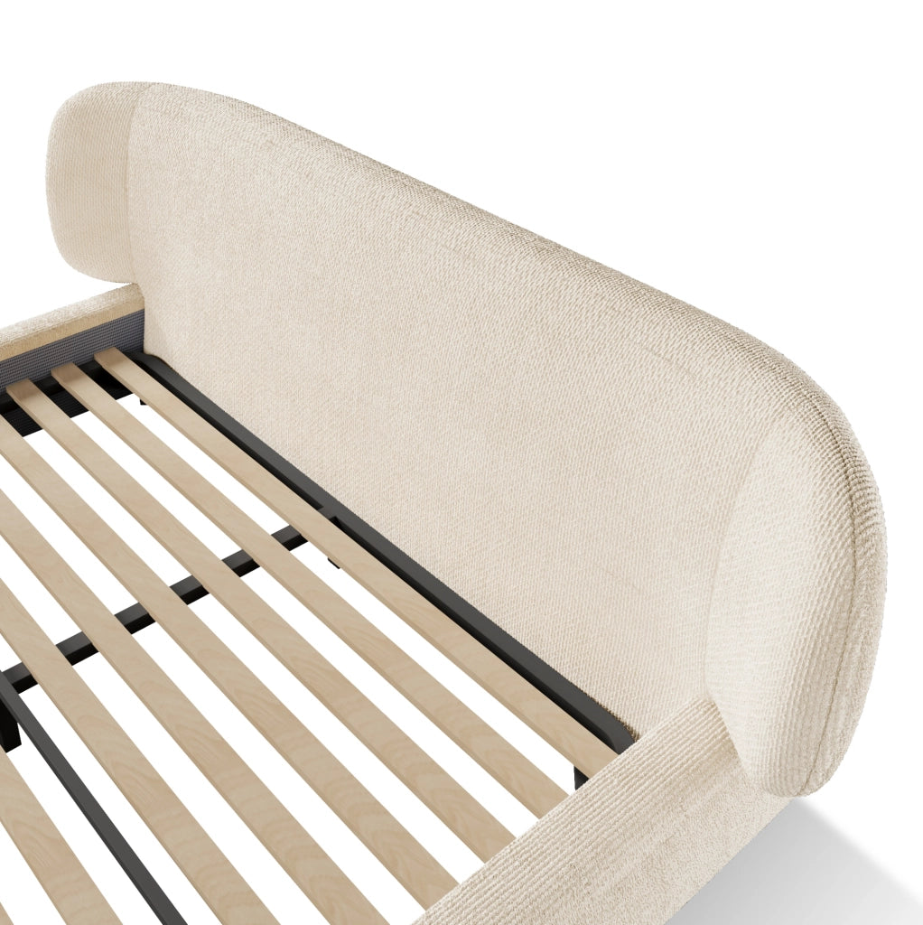 Letto matrimoniale imbottito 140 x 190 cm in ciniglia beige con rete a doghe e testiera