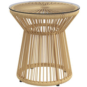 Comodino da giardino esterno Tavolino laterale in rattan; piano in vetro; rattan PE; 40 cm x 40 cm x 42 cm Beige