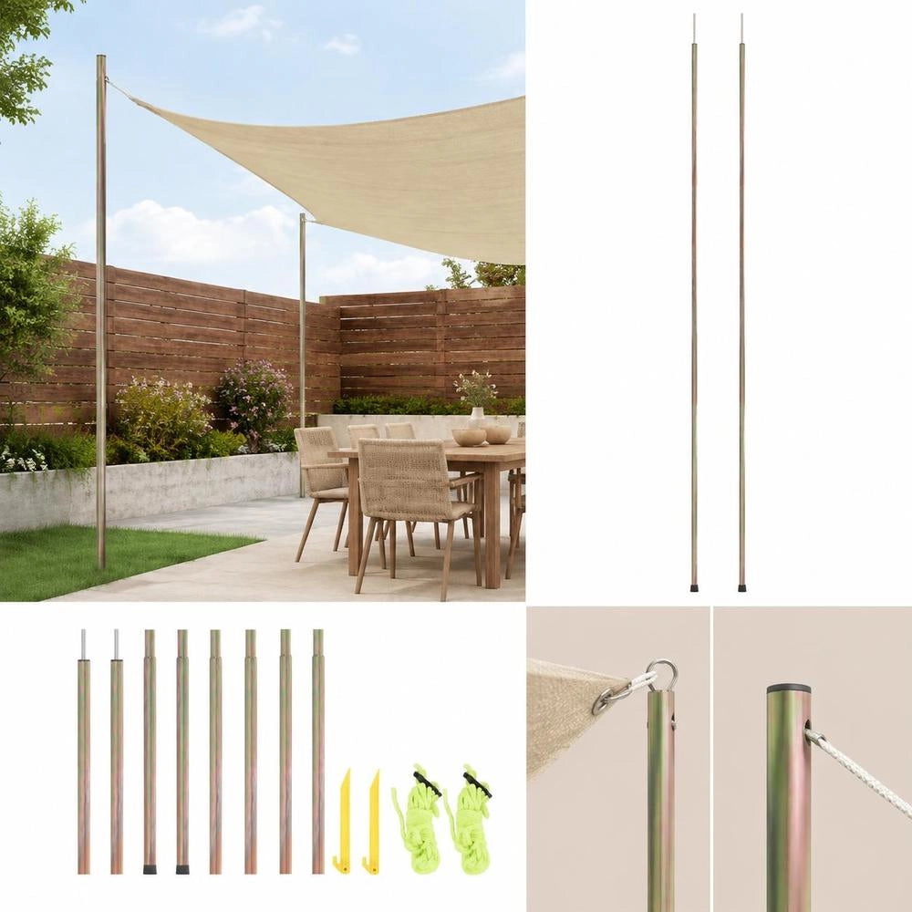 Sunshade Sail Poles, 2 Pieces, 200 Cm, Galvanized Steel