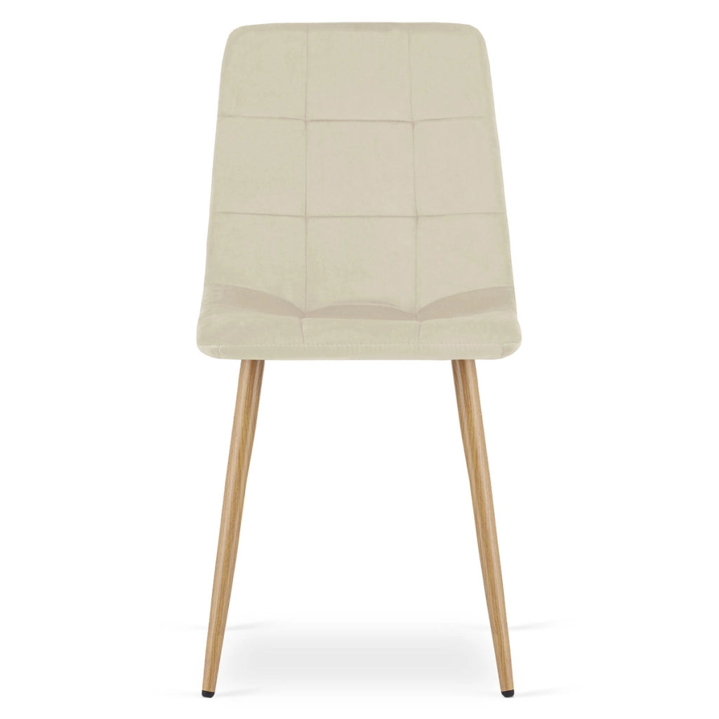 Set di 4 Sedie Kara in Velluto Beige con Gambe Effetto Legno