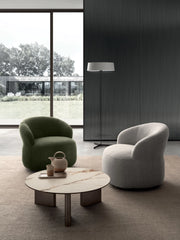 Tavolino rotondo Dot - Struttura in Metallo Bronzo e Top Ceramica su Vetro Marmo Calacatta Borghini - Stones