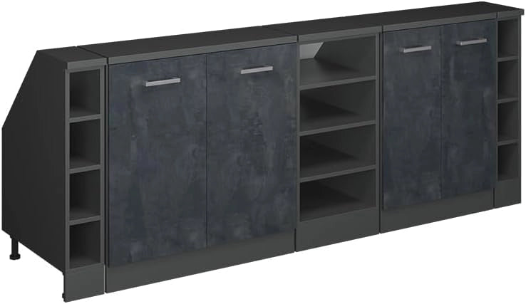 Set di mobili sottotetto Rion, Calcestruzzo nero, 210 cm Set di 5 carcasse armadio profondità 60 cm, adatto per il salvaspazio sotto tetti spioventi