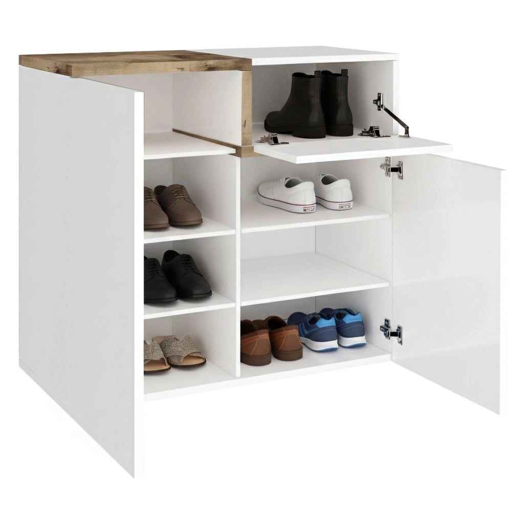 Mobile Portascarpe Morfeo, Scarpiera 16 Paia Made in Italy, 80x40x80h cm Bianco Lucido