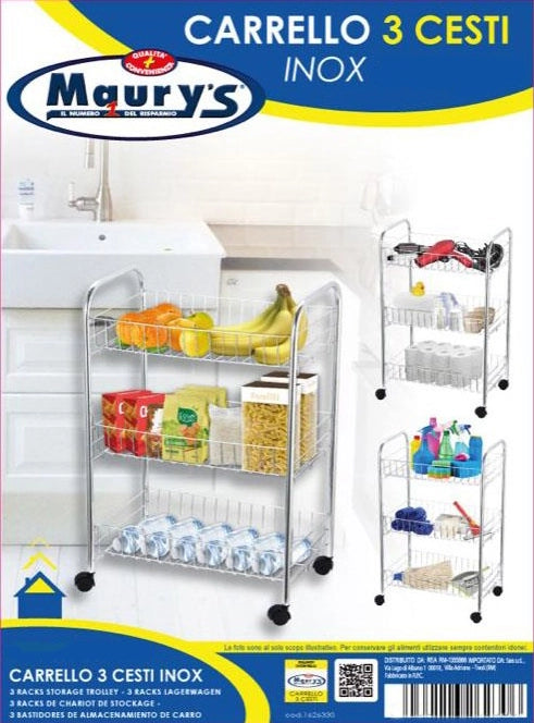 MAURY'S CARRELLO CUCINA INOX 3 CESTI 40X26XH62CM