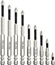 Set di Bit a Maglia Antiscivolo 9 pezzi – PH2 Bit a Maglia Magnetici – Acciaio Inox – 25-150 mm – Duraturo, Ergonomico & Antiscivolo – Per DIY, Riparazione & Professionisti