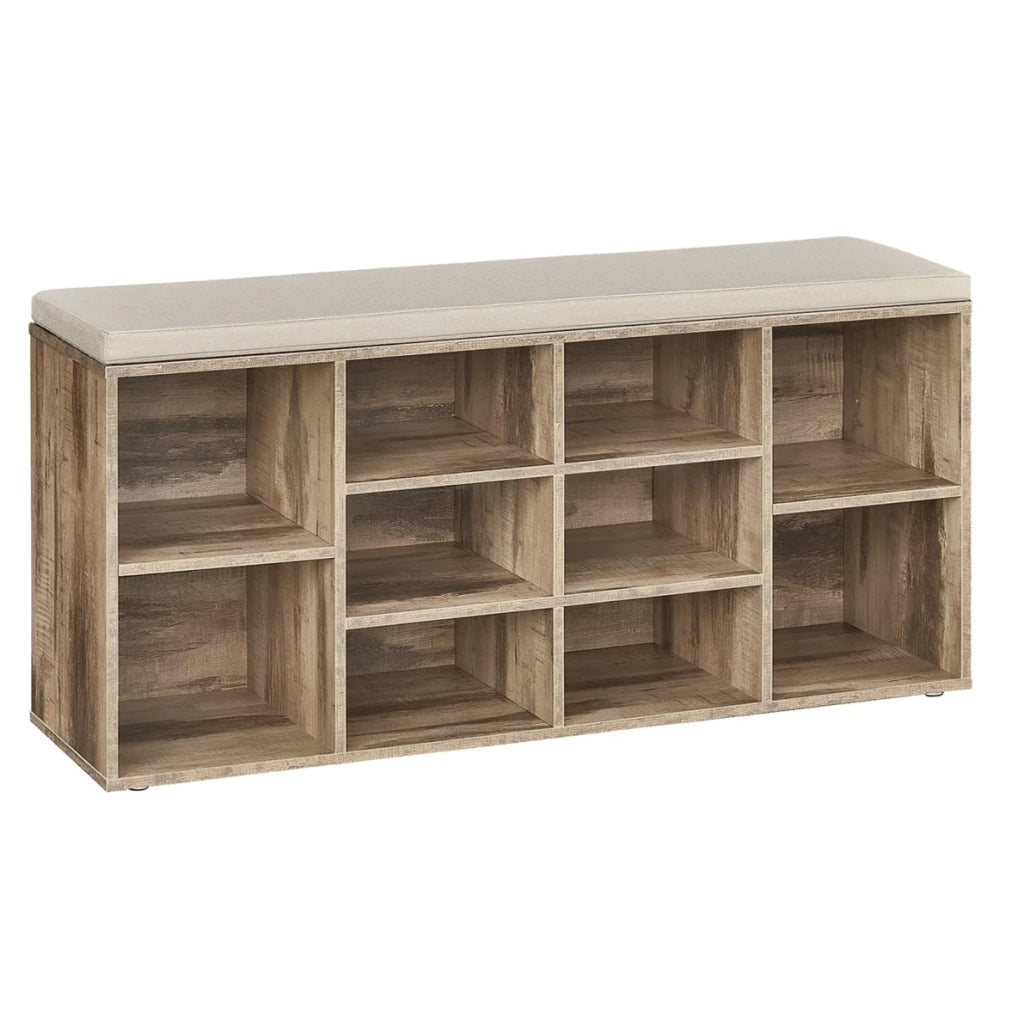 Panca portascarpe mobile da ingresso con seduta scarpiera con cuscino e 9 ripiani regolabili per corridoio/soggiorno 303 x 785 x 48 cm marrone rustico 12_0004097