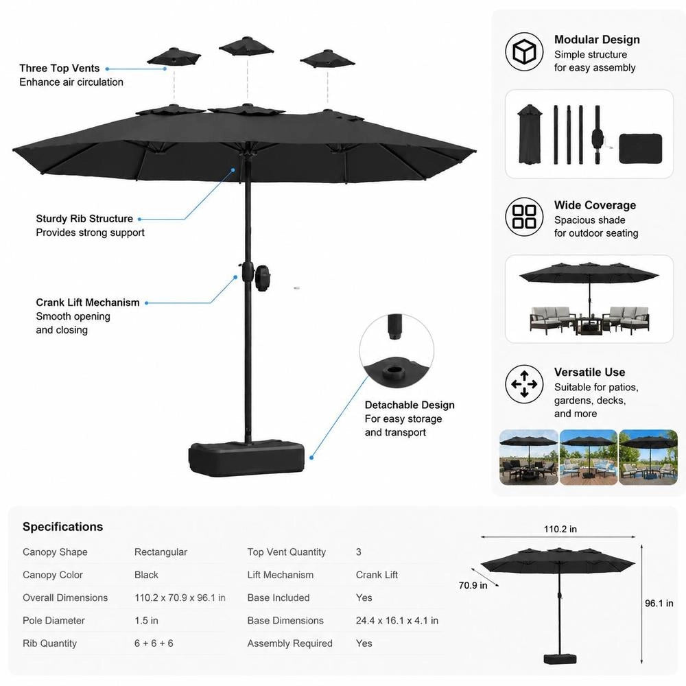 Double Parasol With LED Lights, Anthracite, 449x265 Cm
