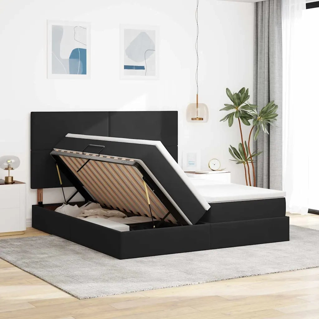 Letto con Contenitore con materasso Nero 180 x 200 cm Velluto