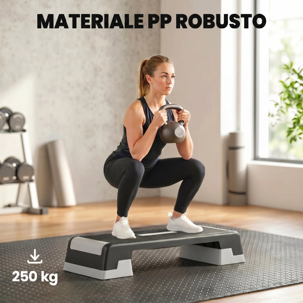 Stepper Aerobico Regolabile Altezza 15-20-25 cm con Supporti in PP e ABS Nero e Grigio