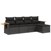 Set Divani da Giardino 5 pz | Set Salotto da Giardino con Cuscini in Polyrattan Nero