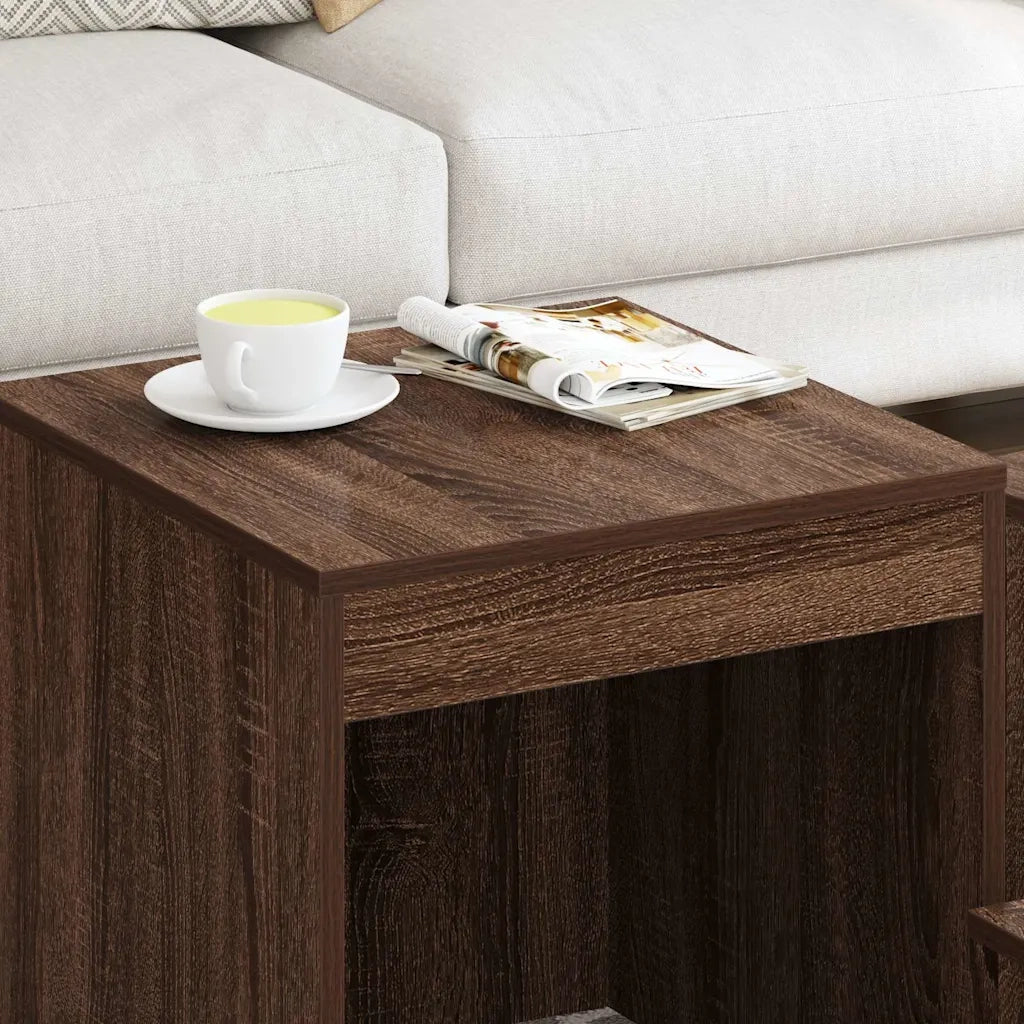 Tavolini Impilabili 3 pz Rovere Marrone in Legno Multistrato cod mxl 27504
