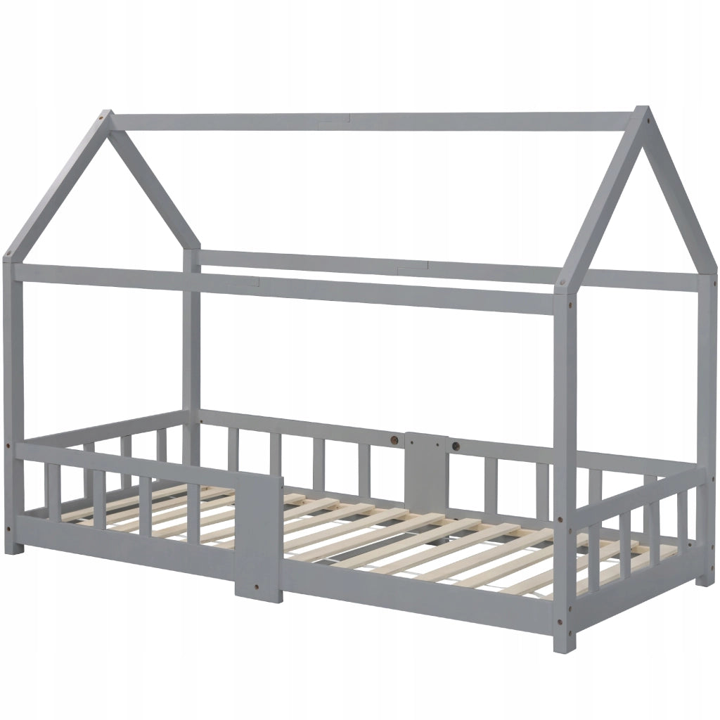 Letto singolo per bambini in legno 90x200 - Xylo - Grigio con pannello