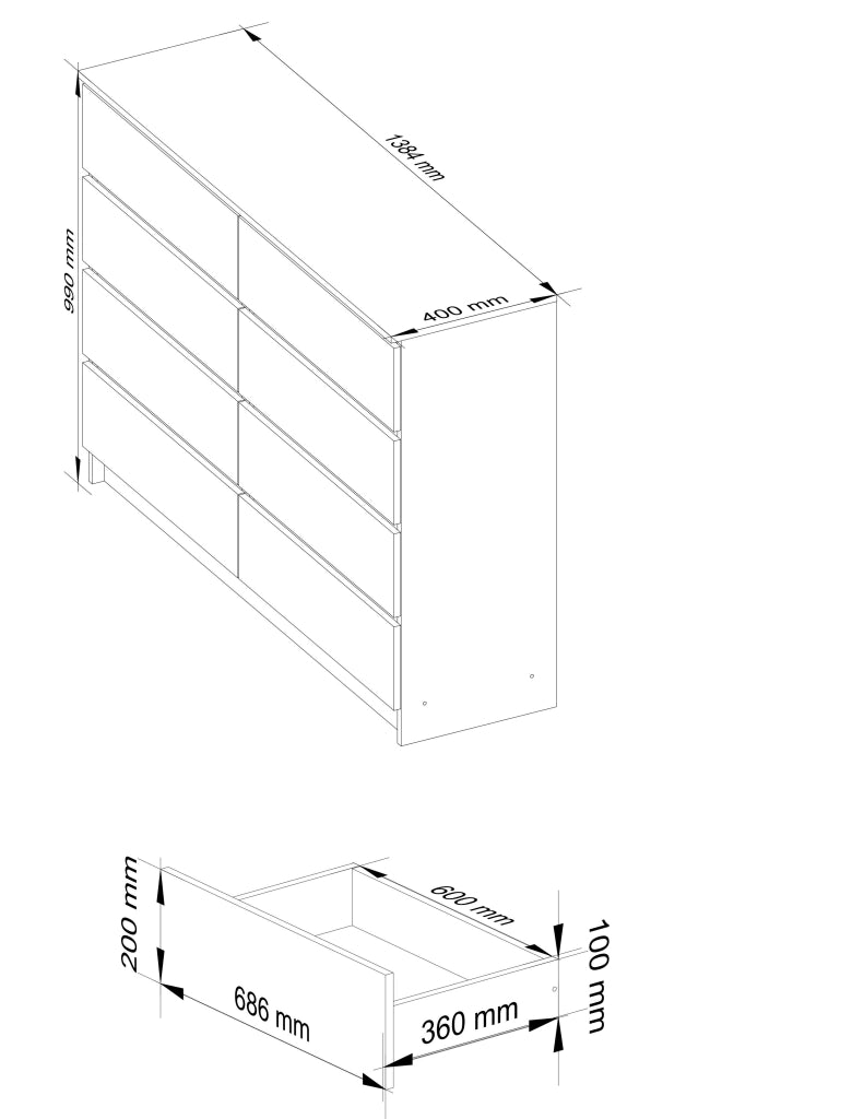 Cassettiera AKORD K140 Quercia Artisan 138 cm 8 cassetti 138x40x99 cm