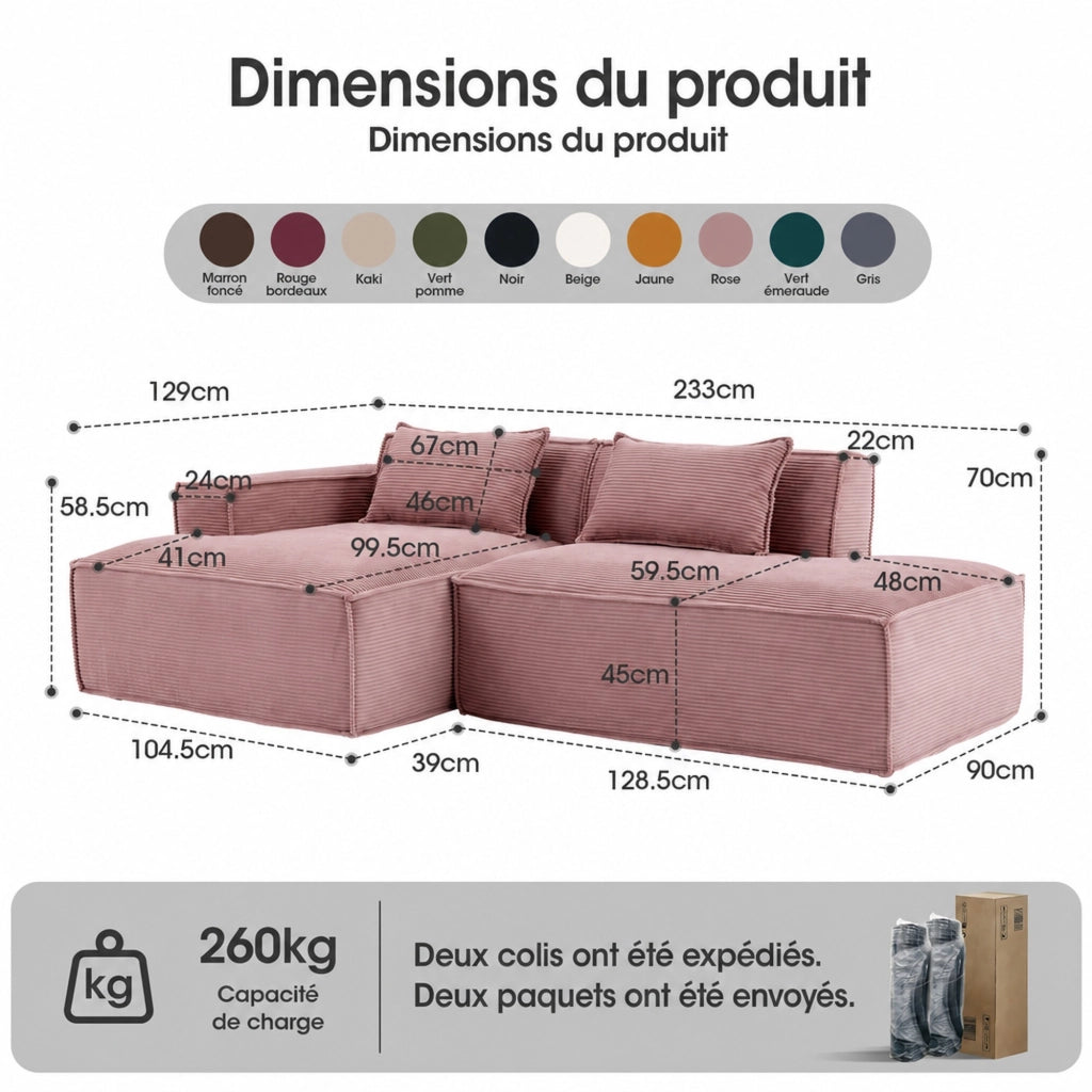 Divano compatto con cuscino elastico in poliestere imbottito rosa baby