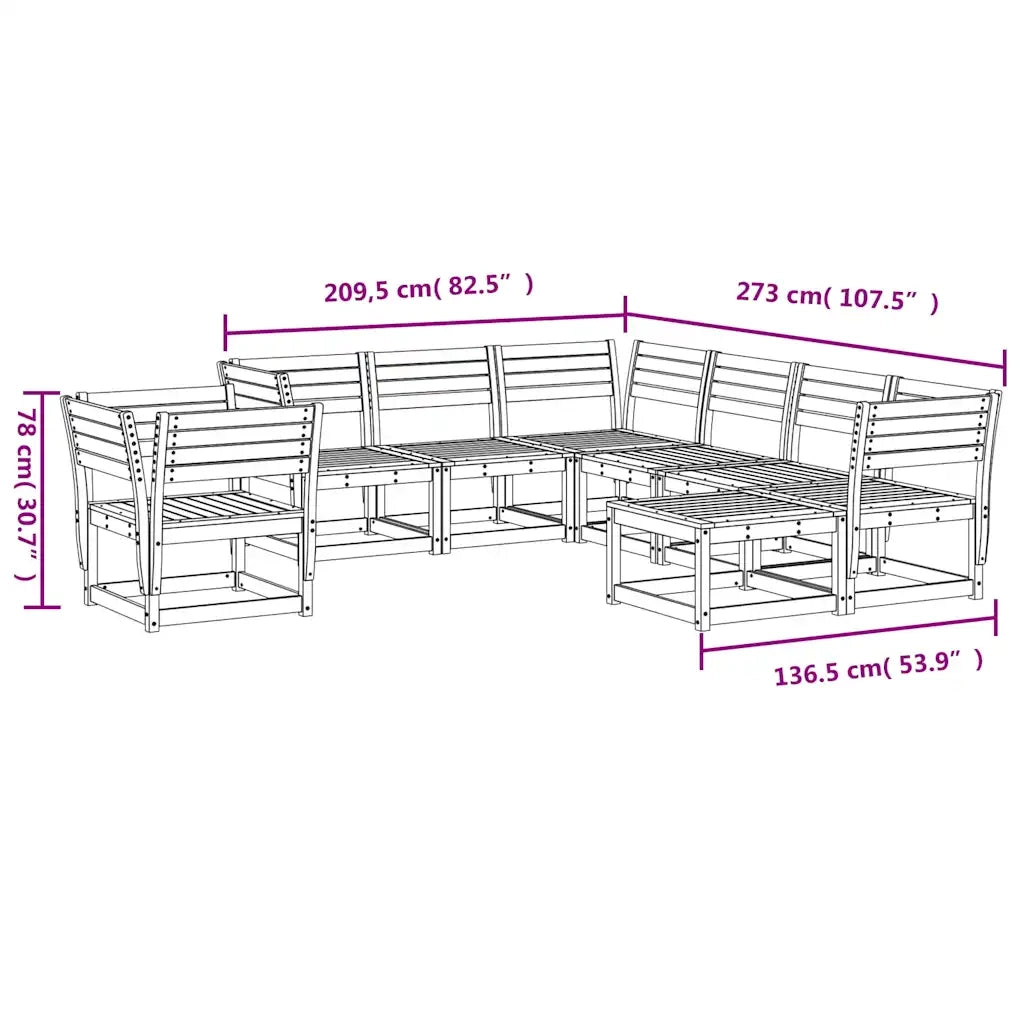 Set Salotto da Giardino 8 pz Marrone Cera Legno Massello Pino 3216942