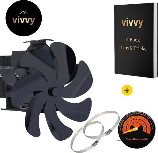 Ventilatore a riscaldamento per camino - Ventilatore per camino fissabile - Garanzia di soddisfazione del 100% - Fino a 350 gradi - 7 pale