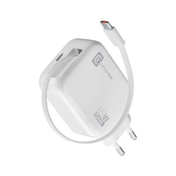 Caricabatterie cellular line achrollusbcgan65ww retractable 65w gan wh