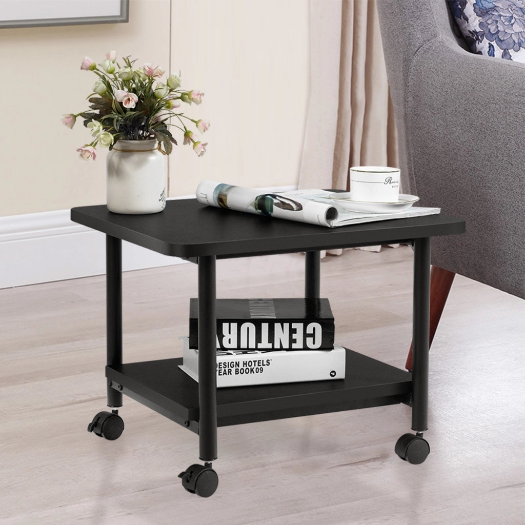 Tavolino in legno multifunzione con ruote girevoli, Mobiletto carrello con 2 ripiani 49x40x37cm Nero