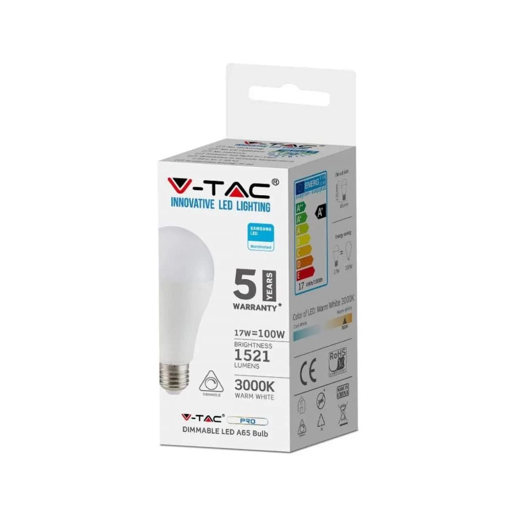 Bulbo LED - Samsung Chip 17W E27 A65 Dimmibile di plastica 3000K
