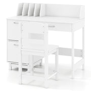 Postazione di lavoro per studenti in legno con divisori per libri, Scrivania per bambini con sedia per bambini 3+ anni Bianco-Tavoli e sedie