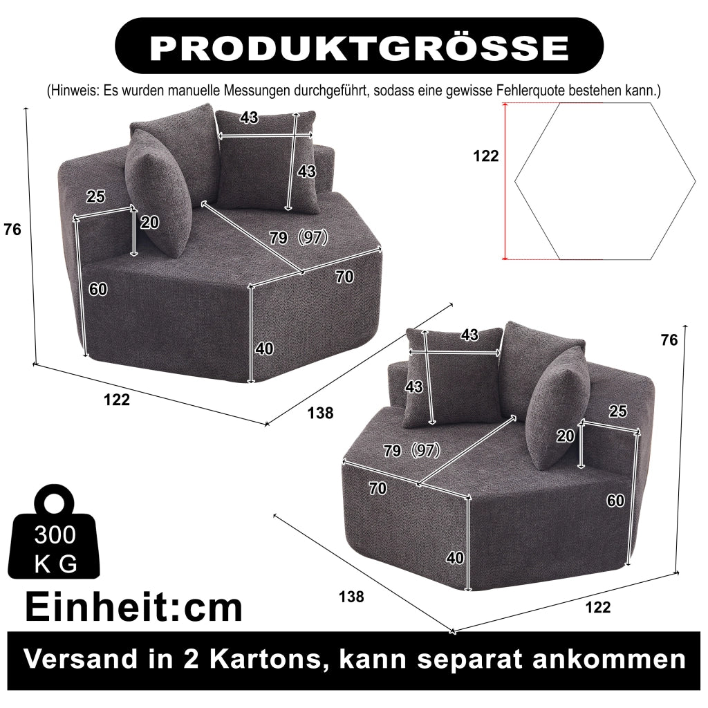 POLTRONA MODULARE ESAGONALE IN CHENILLE GRIGIO