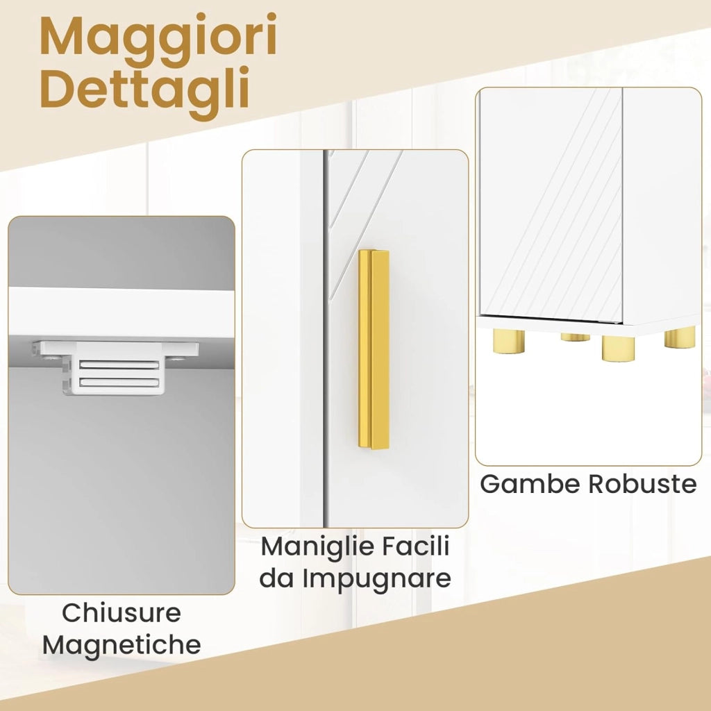 Mobiletto Bagno Salvaspazio 20 x 20 x 179 cm, Armadietto Stretto con 2 Ante, Ripiani Regolabili e Gancio Laterale, Armadio Salvaspazio per Cucina, Ufficio e Soggiorno (Bianco)