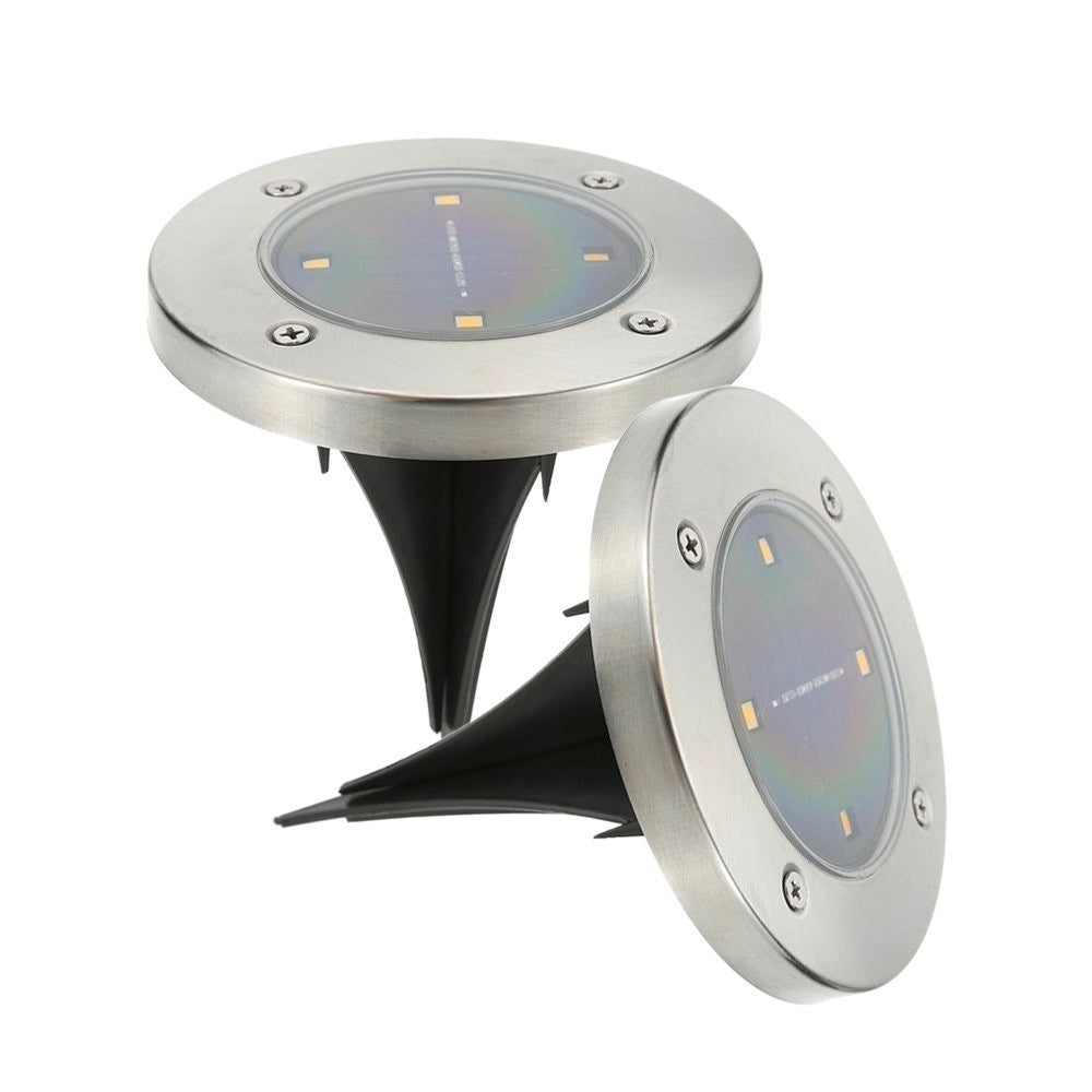 Trade Shop - 2 X Lampada Luce Led Solare Disk Lights Esterno Giardino Waterproof Segna Passo -