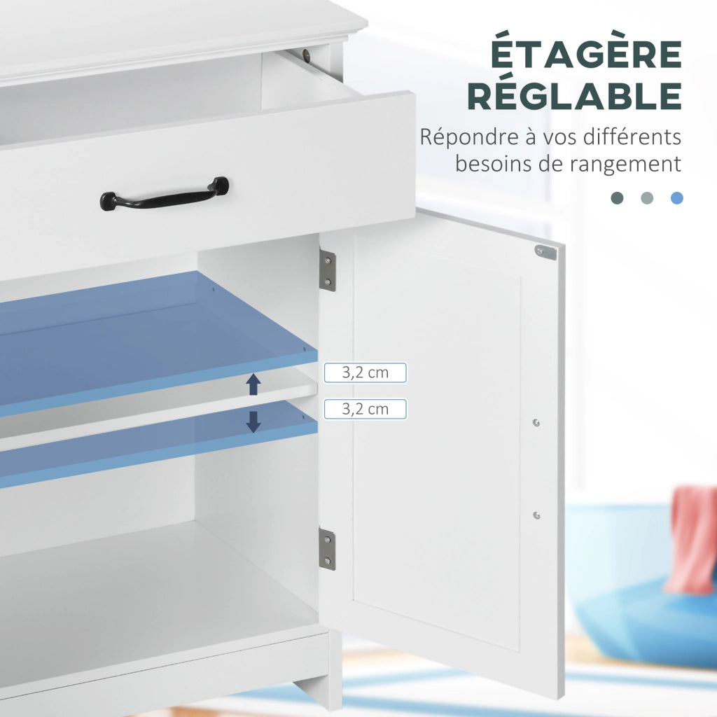 Armadietto da Bagno con Ante, Cassetto e Ripiano Regolabile ¨C Zephmum ¨C Bianco 60x30x75 cm