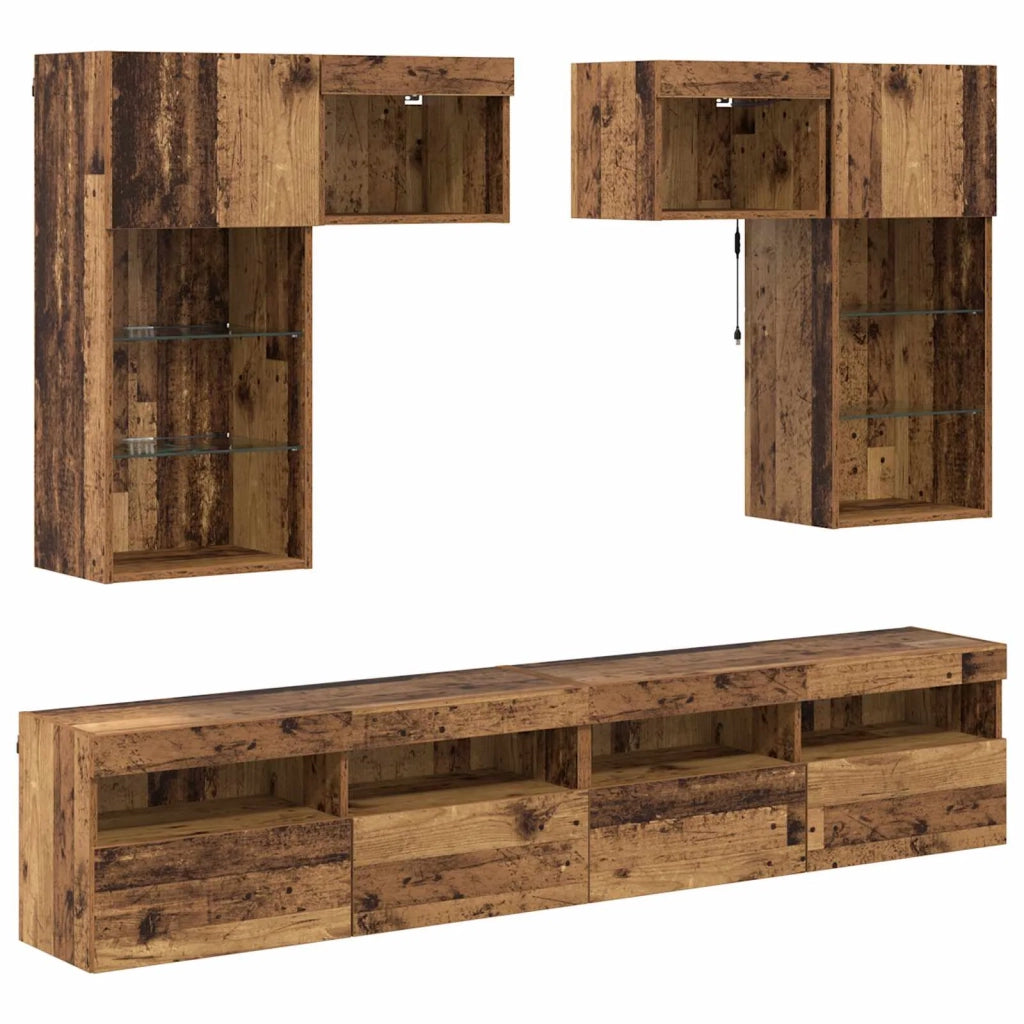 Unità per TV a Muro 6 pcs Rovere Nero Legno multistrato